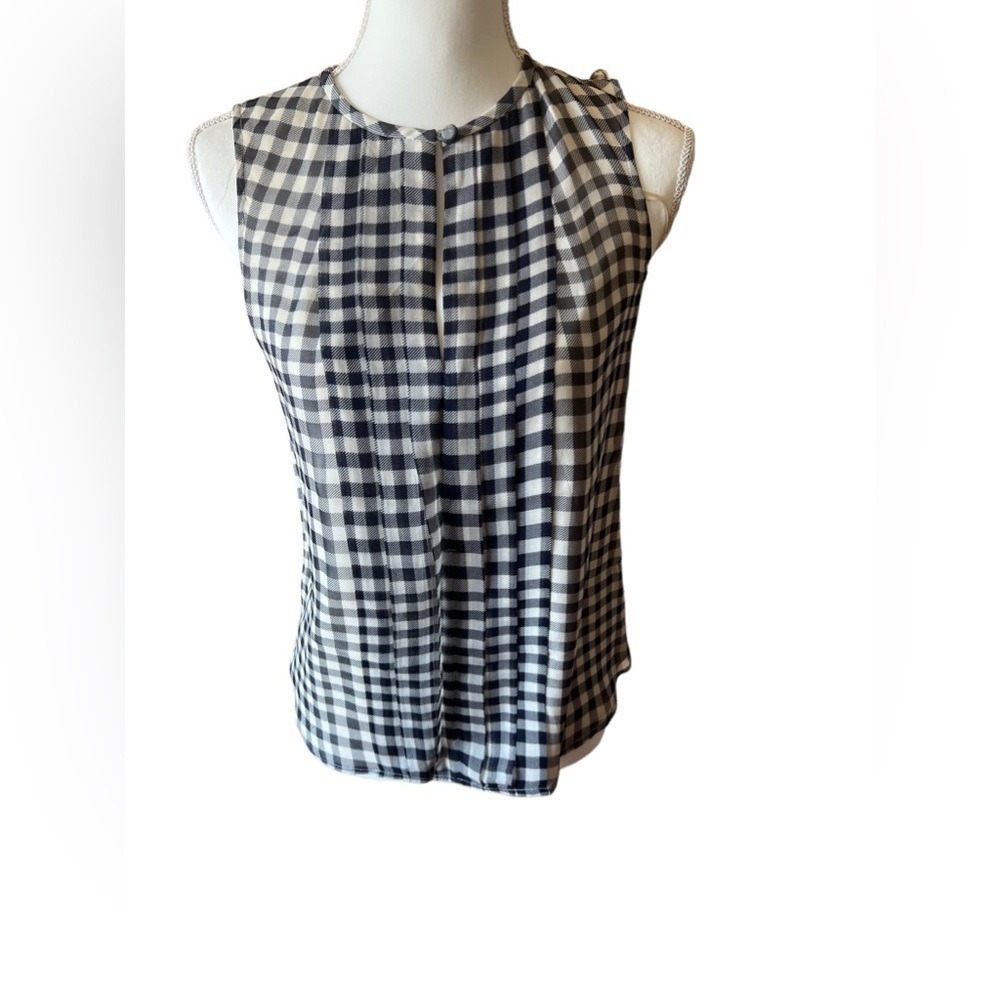 J. Crew Womens Blouse Checkered‎ Black White Zip Front Sleeveless